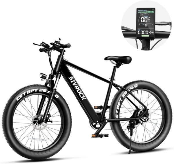 Electric Bike for Adults, 25MPH 75Miles Range 750W Motor(Peak 1000W) 48V 15Ah Ebike, 26" x 4.0" Fat Tire Electric Mountain Bicycle, Shimano 7 Speed, Hidden Battery, Hydraulic Suspension Black-02