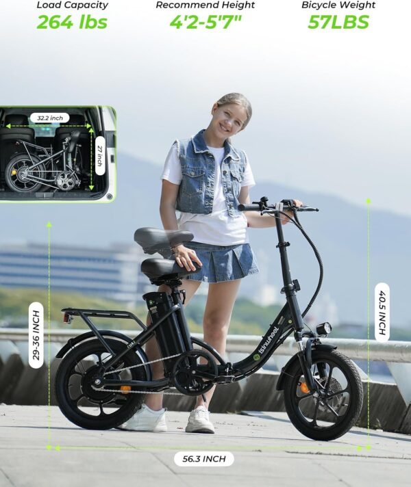 isinwheel U4 16" Folding Electric Bike for Adults, 750W Peak Motor with Max 55Miles PAS Range & 19MPH EBike, 374.4Wh Battery Electric Bicycles Step-Thru Commuter E Bikes for Adults and Teens White Standard - Image 6