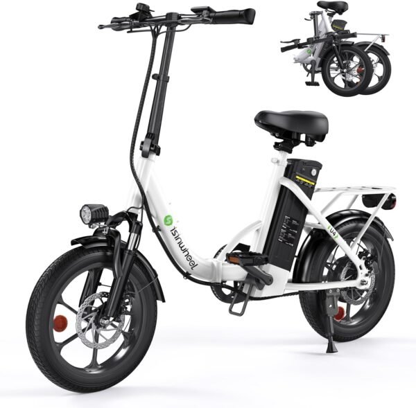 isinwheel U4 16" Folding Electric Bike for Adults, 750W Peak Motor with Max 55Miles PAS Range & 19MPH EBike, 374.4Wh Battery Electric Bicycles Step-Thru Commuter E Bikes for Adults and Teens White Standard